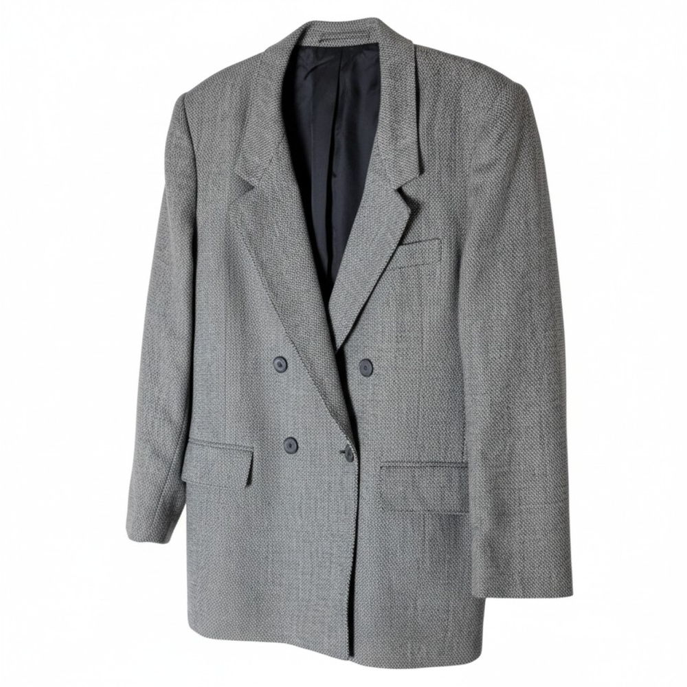 Evan Picone wool blazer women's size 12 cream black double breasted suit jacket
